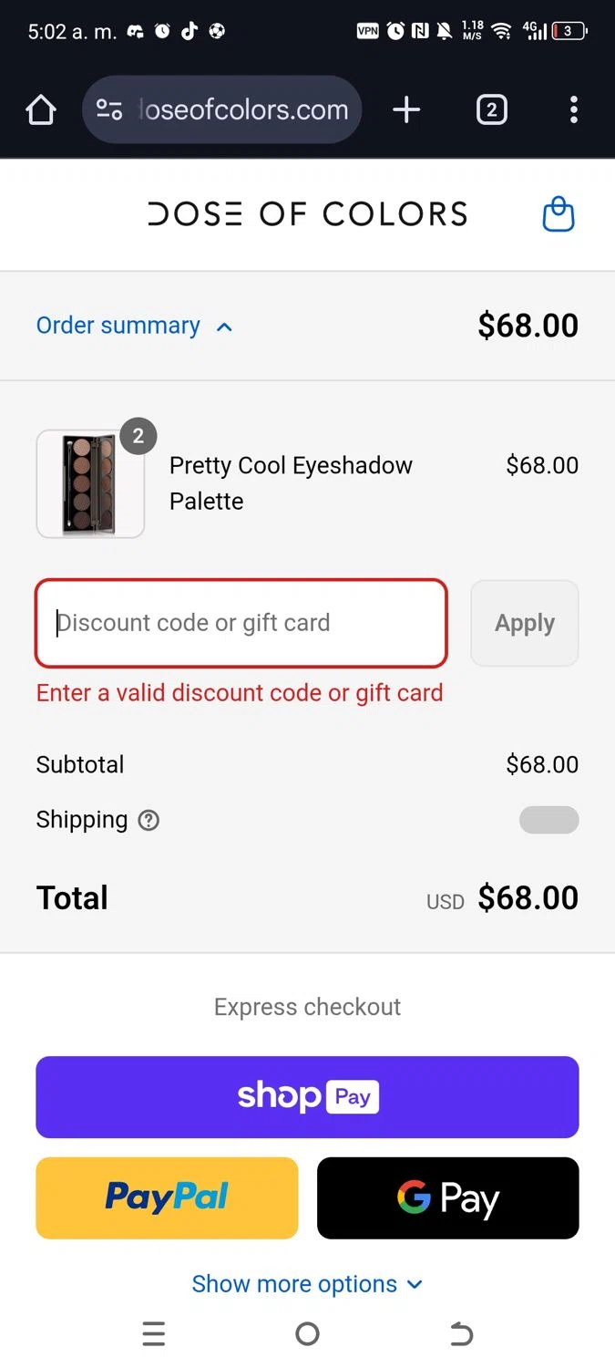 Dose of Colors discount code screenshot showing code HKW4KHL5 applied at Dose of Colors checkout page. Uploaded by SimplyCodes community member kikimbappe on Aug 17, 2025