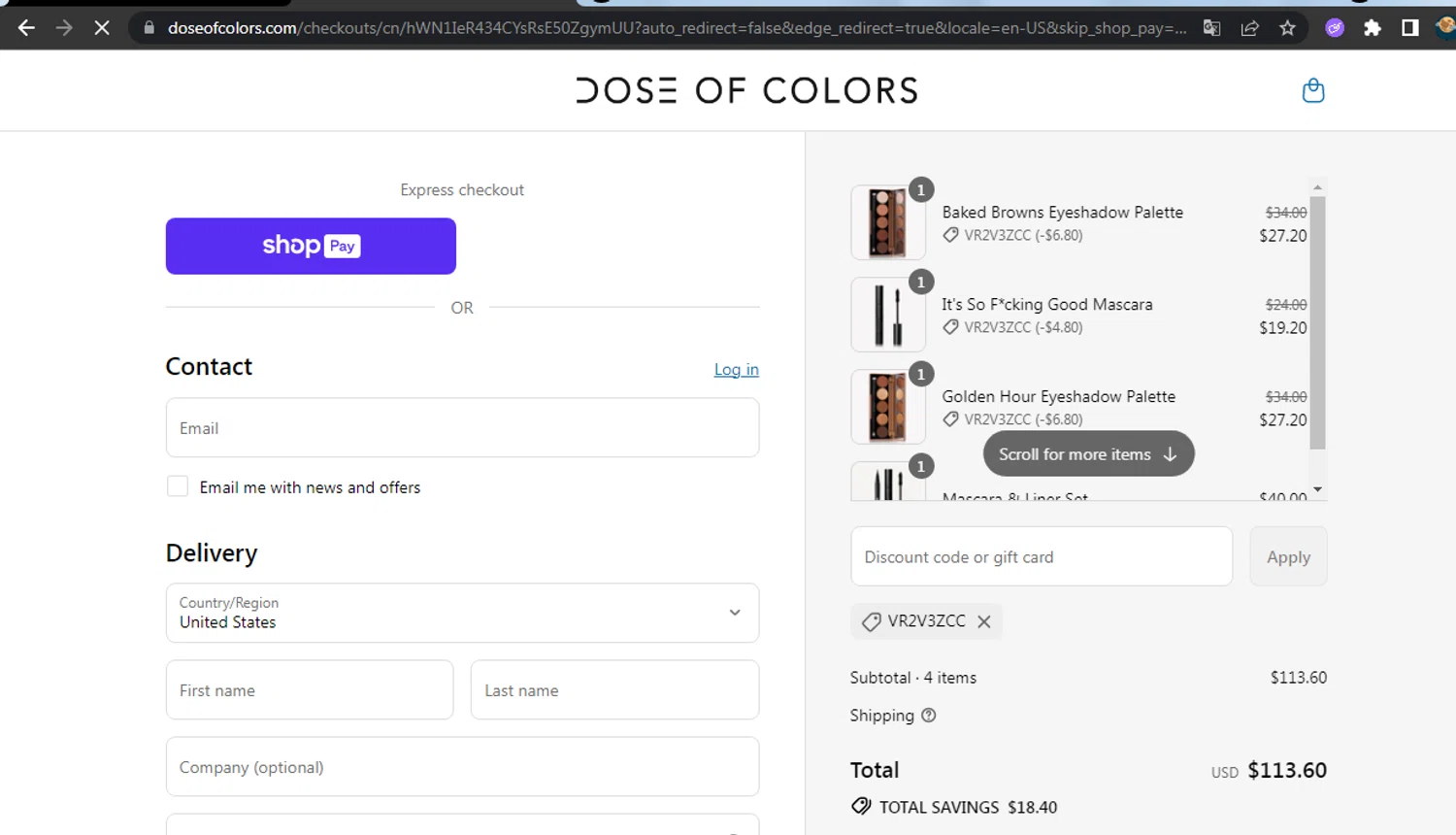 Dose of Colors checkout page showing Dose of Colors discount code box | Screenshot taken by SimplyCodes community member on Aug 1, 2025
