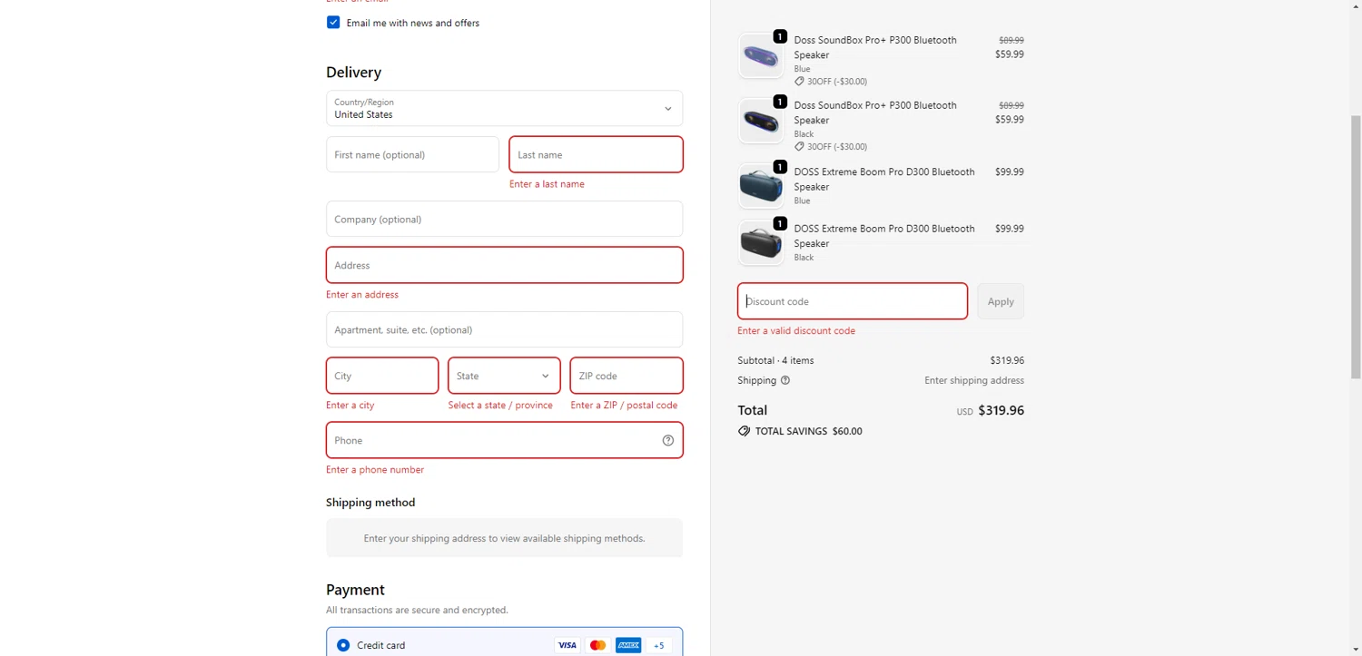 Doss Audio promo code screenshot showing code dosshalloween applied at Doss Audio checkout page. Uploaded by SimplyCodes community member CodeGuardian5312 on Nov 9, 2025