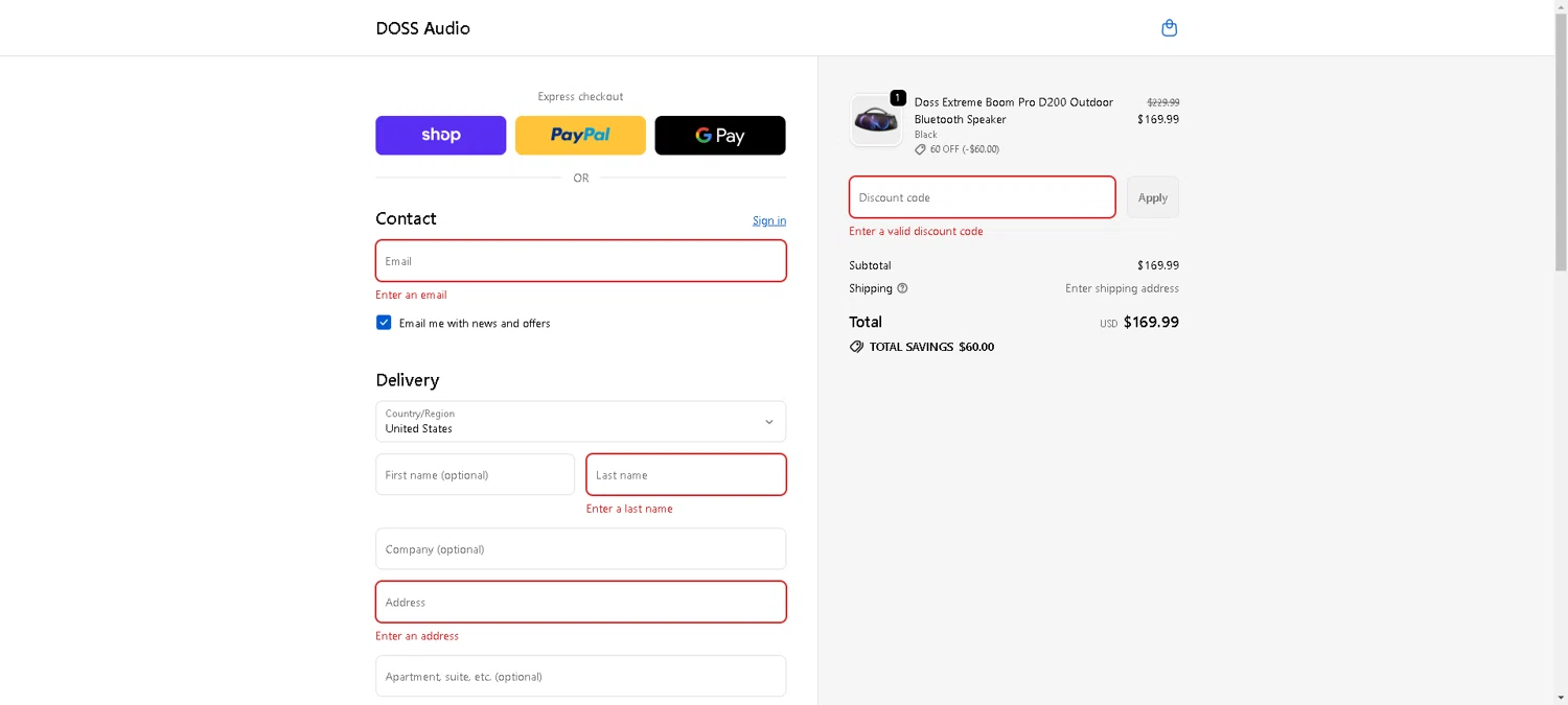 Doss Audio promo code screenshot showing code dosshalloween applied at Doss Audio checkout page. Uploaded by SimplyCodes community member VictoriousFinder4393 on Nov 9, 2025