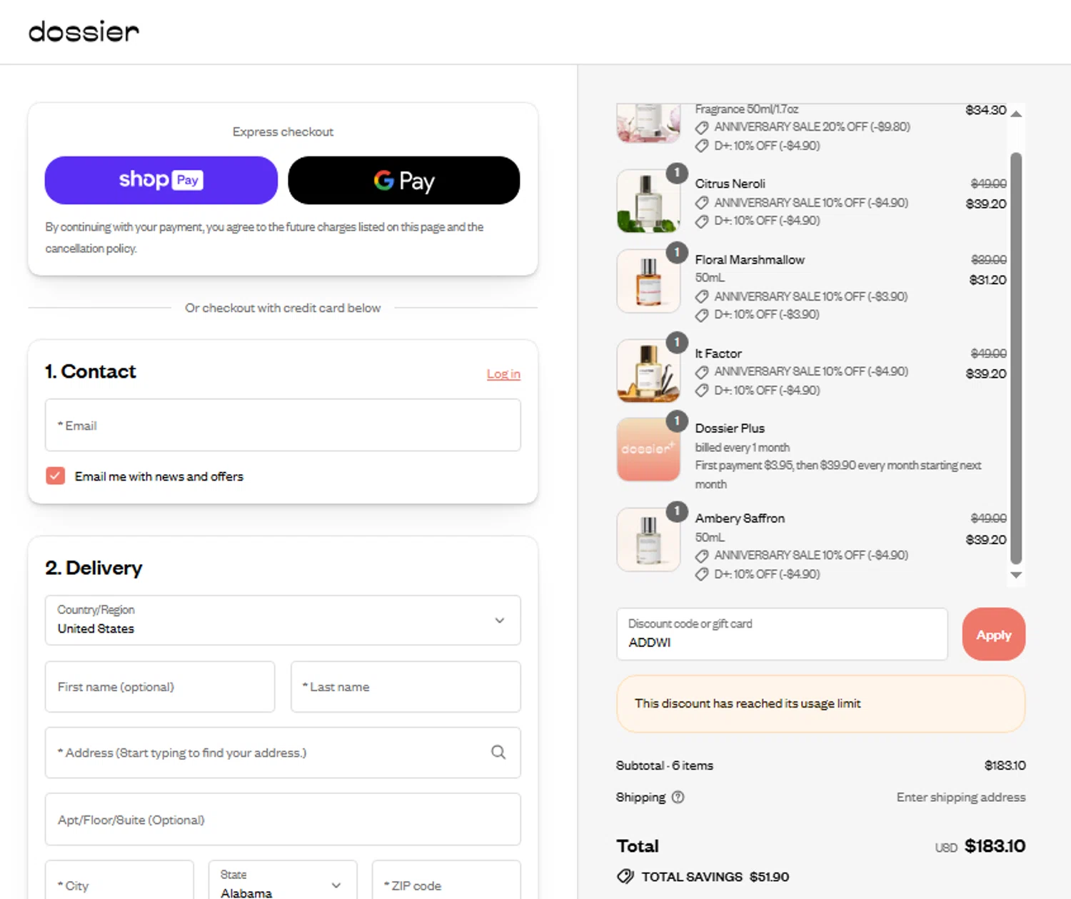 Dossier discount code screenshot showing code ADDWI applied at Dossier checkout page. Uploaded by SimplyCodes community member danielgonzalez5 on Aug 26, 2025