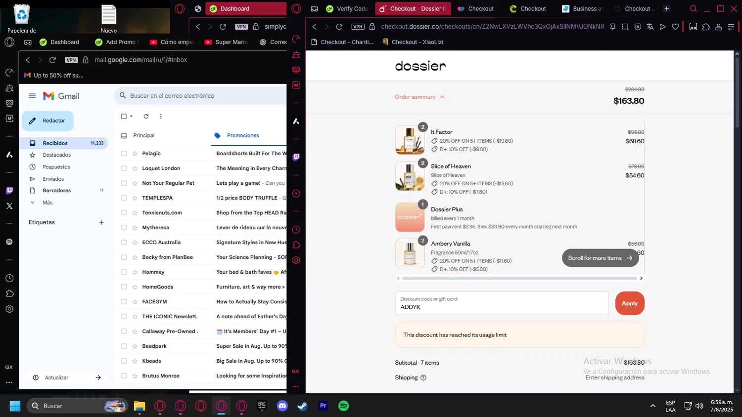 Dossier discount code screenshot showing code ADDYK applied at Dossier checkout page. Uploaded by SimplyCodes community member Halanweik on Aug 7, 2025