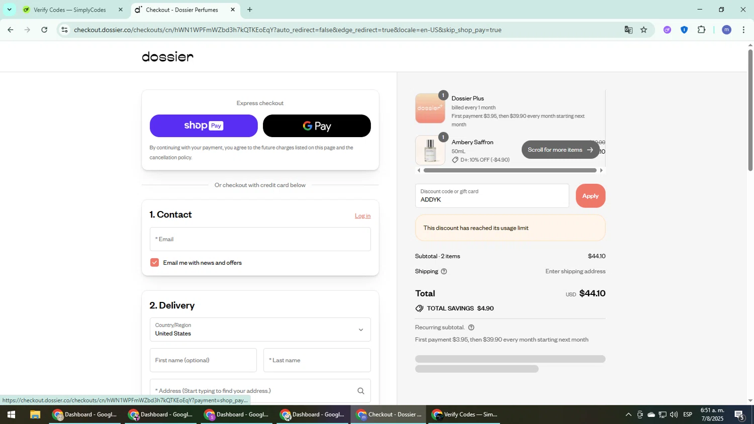 Dossier discount code screenshot showing code ADDYK applied at Dossier checkout page. Uploaded by SimplyCodes community member QuestDefender2661 on Aug 7, 2025