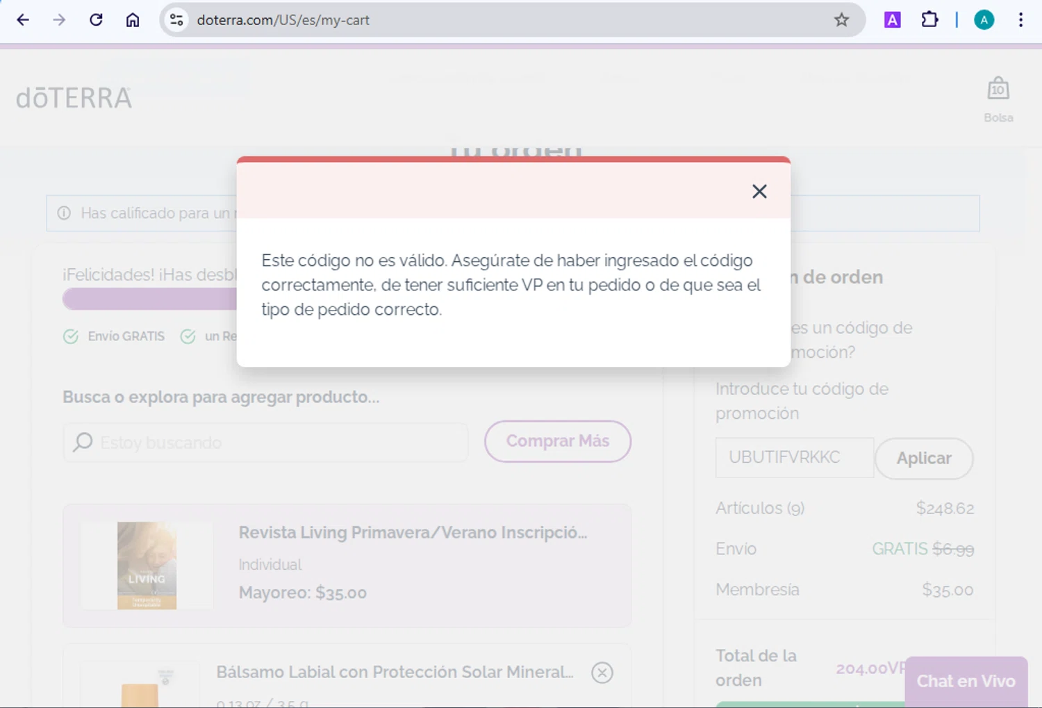 doTERRA promo code screenshot showing code UBUTIFVRKKC applied at doTERRA checkout page. Uploaded by SimplyCodes community member CoinGuardian4017 on Feb 26, 2025