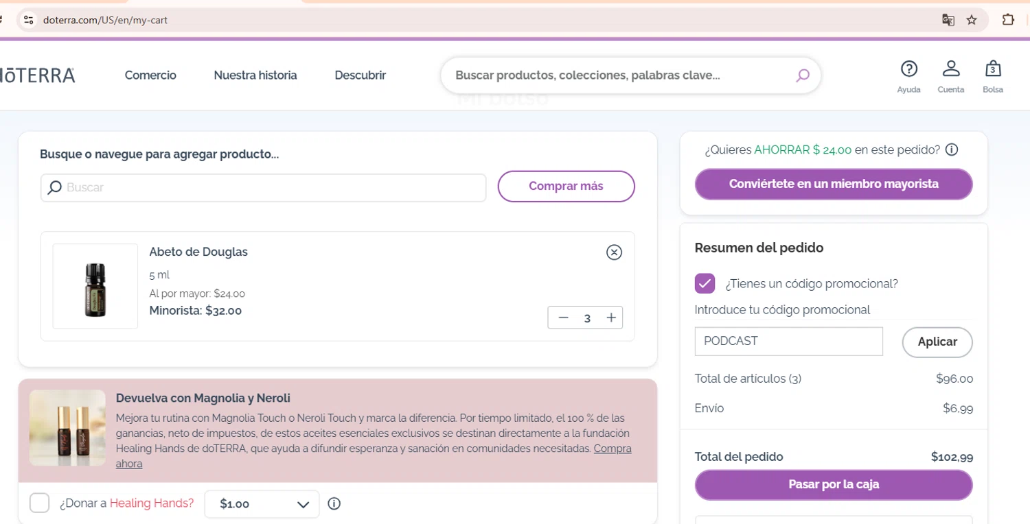 doTERRA checkout page showing doTERRA promo code box | Screenshot taken by SimplyCodes community member on Dec 19, 2024