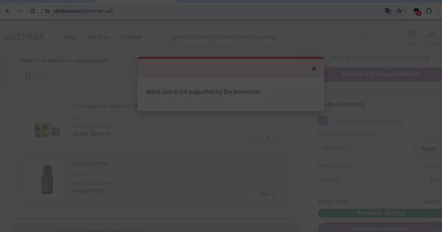 doTERRA checkout page showing doTERRA promo code box | Screenshot taken by SimplyCodes community member on Dec 15, 2024