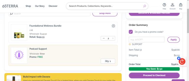 doTERRA checkout page showing doTERRA promo code box | Screenshot taken by SimplyCodes community member on Nov 24, 2024