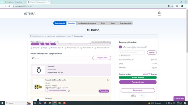 doTERRA checkout page showing doTERRA promo code box | Screenshot taken by SimplyCodes community member on Dec 3, 2024