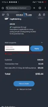 Double R Labs coupon verification screenshot