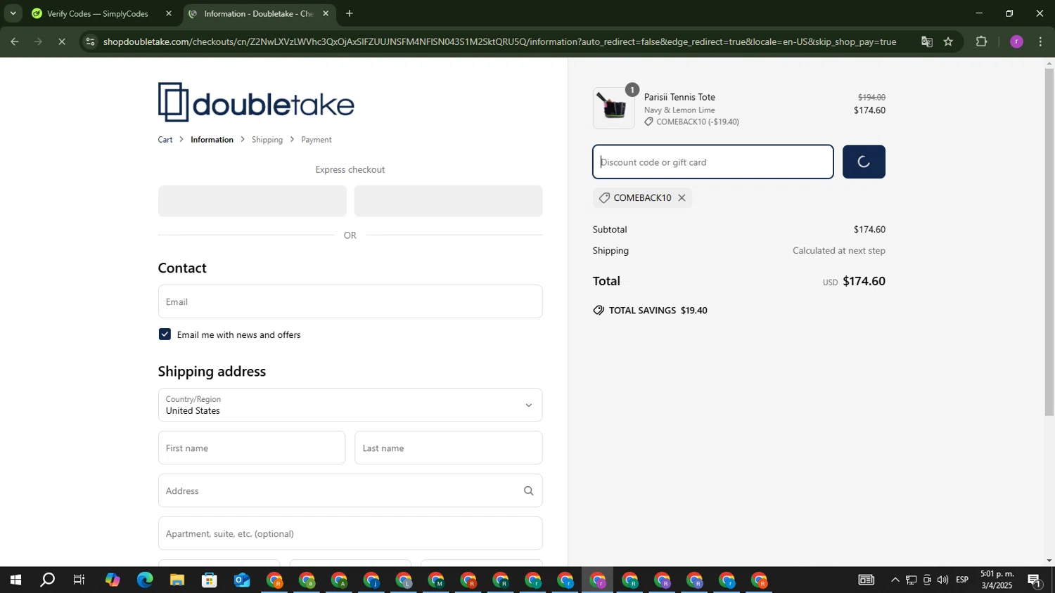 Doubletake coupon code screenshot showing code COMEBACK10 applied at Doubletake checkout page. Uploaded by SimplyCodes community member EpicScout8515 on Apr 3, 2025