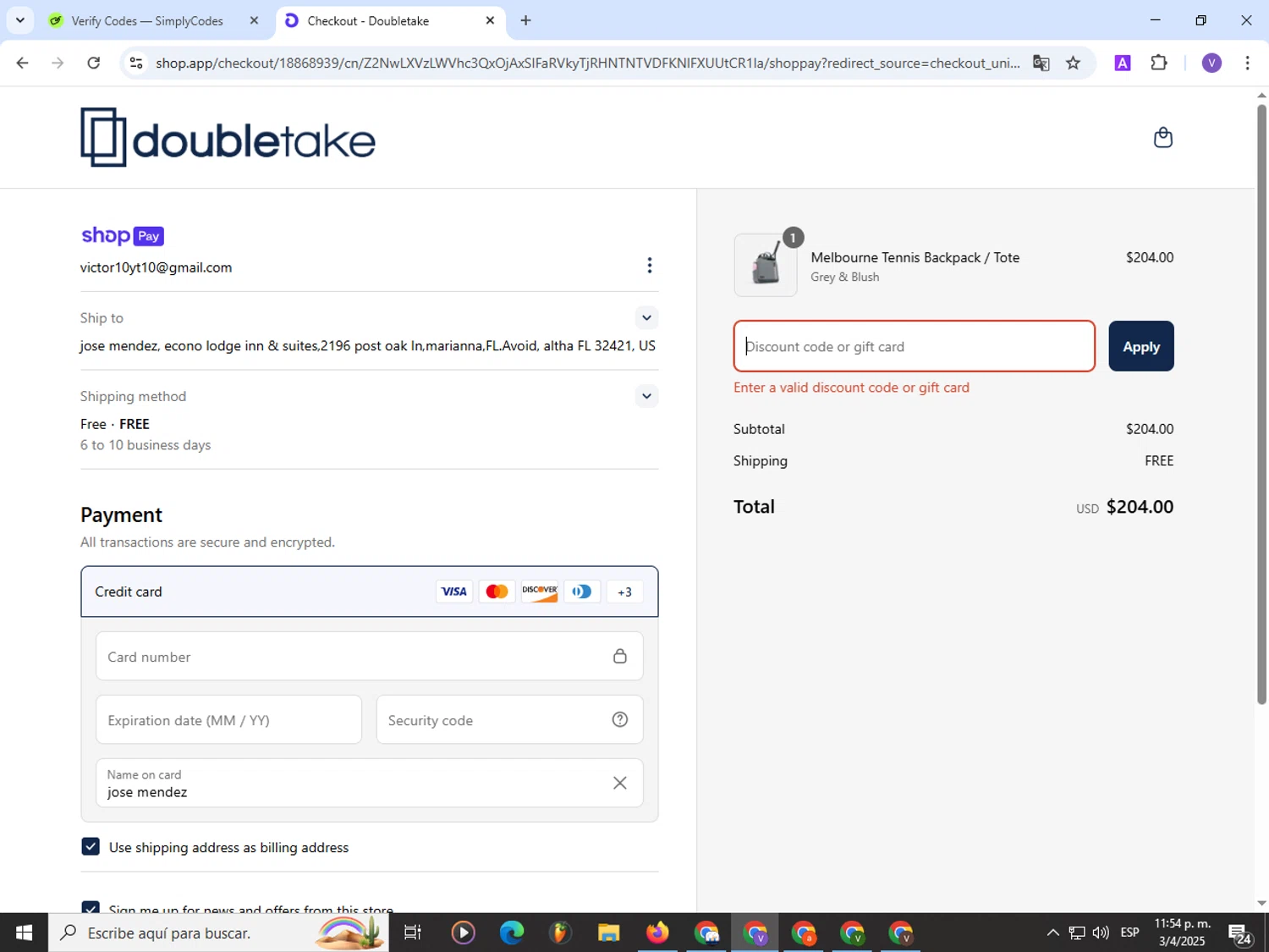 Doubletake coupon code screenshot showing code SPRING20 applied at Doubletake checkout page. Uploaded by SimplyCodes community member Satoru_gojo on Apr 4, 2025