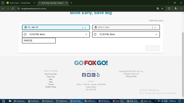 Doug Fox Parking checkout page showing Doug Fox Parking promo code box | Screenshot taken by SimplyCodes community member on Jan 3, 2025
