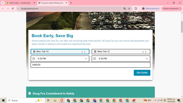 Doug Fox Parking checkout page showing Doug Fox Parking promo code box | Screenshot taken by SimplyCodes community member on Feb 10, 2025