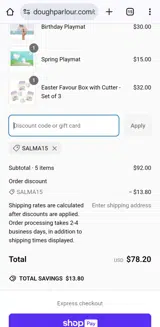 Dough Parlour coupon verification screenshot