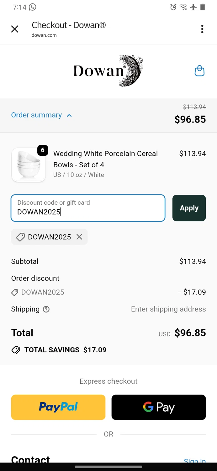DOWAN promo code screenshot showing code DOWAN2025 applied at DOWAN checkout page. Uploaded by SimplyCodes community member TokenBoss3478 on Sep 23, 2025