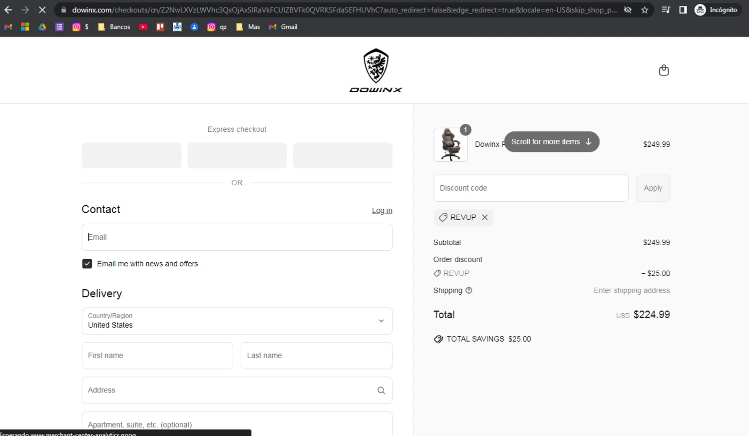 Dowinx discount code screenshot showing code REVUP applied at Dowinx checkout page. Uploaded by SimplyCodes community member JEMITOIG on May 11, 2025