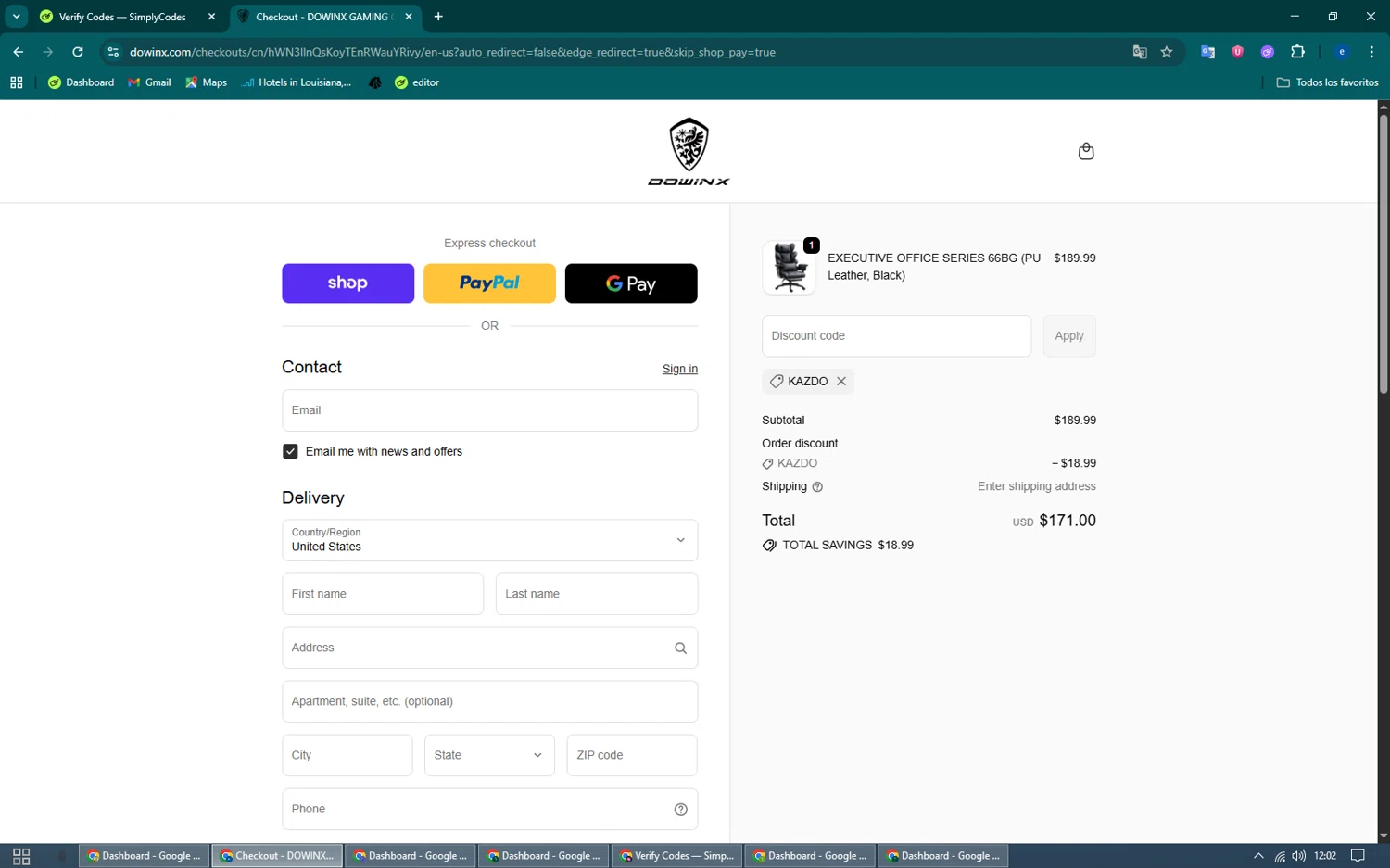 Dowinx discount code screenshot showing code kazdo applied at Dowinx checkout page. Uploaded by SimplyCodes community member Arthur_Shelby on Oct 5, 2025