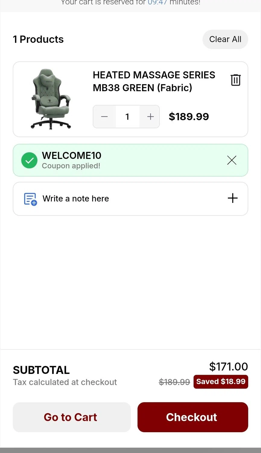 Dowinx discount code screenshot showing code WELCOME10 applied at Dowinx checkout page. Uploaded by SimplyCodes community member carmenvilela on Dec 8, 2025