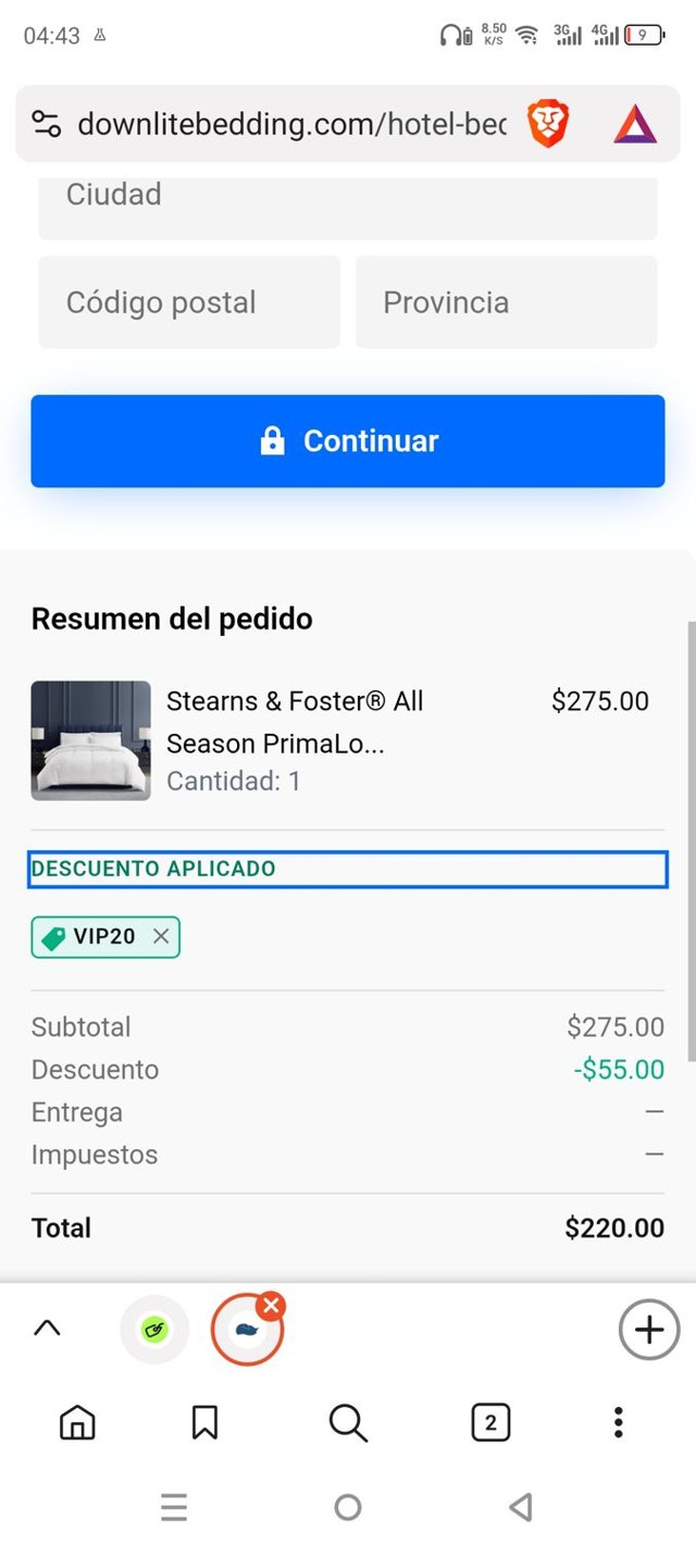 Downlite Bedding checkout page showing Downlite Bedding promo code box | Screenshot taken by SimplyCodes community member on Sep 4, 2025