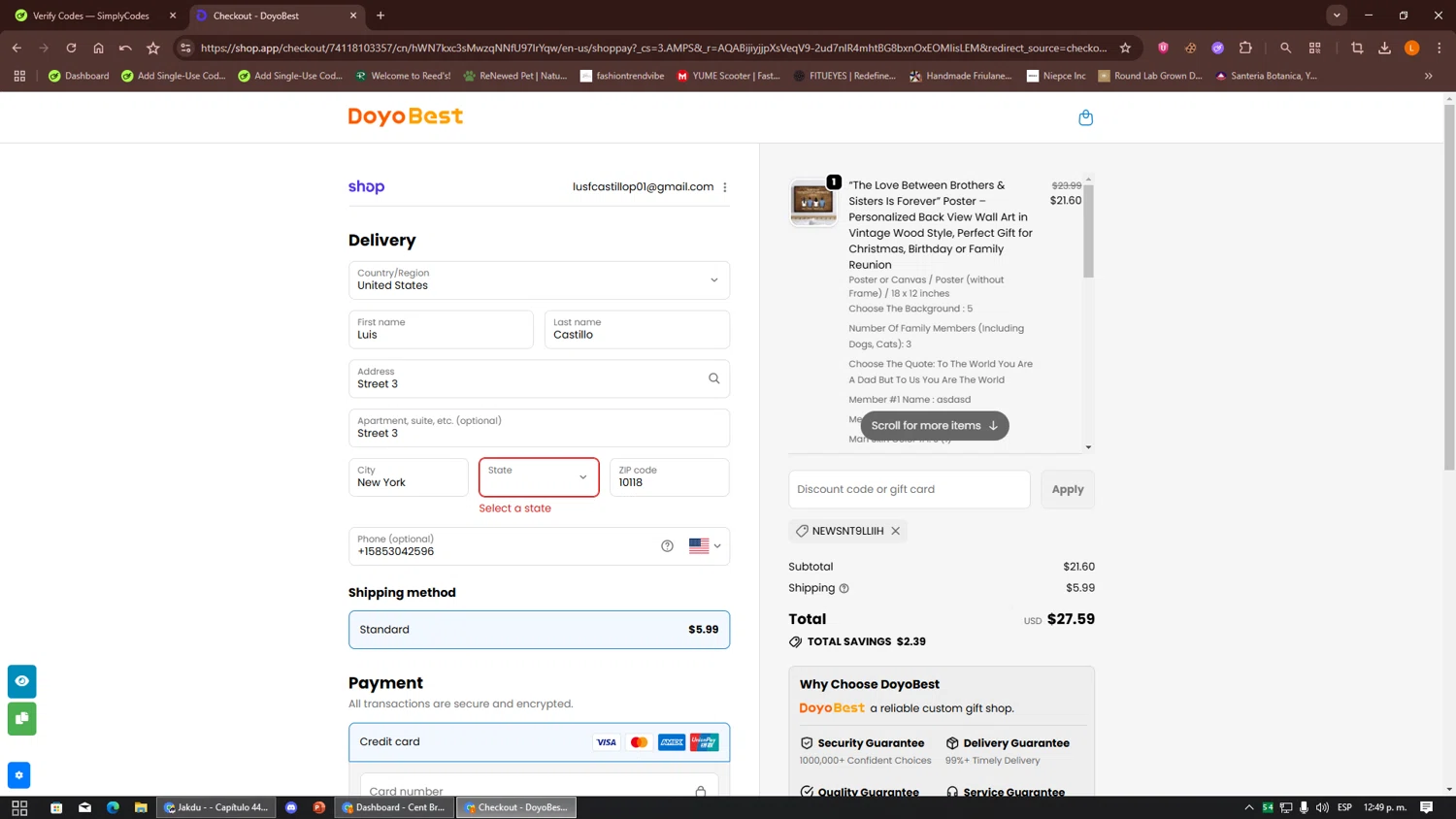 DoyoBest checkout page showing DoyoBest discount code box | Screenshot taken by SimplyCodes community member on Jan 18, 2026