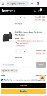 LEVELUP coupon verification screenshot