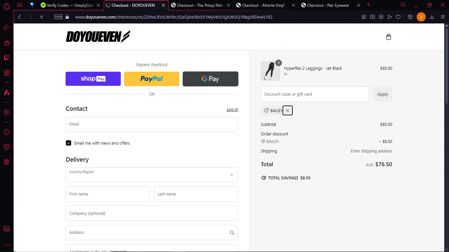 Doyoueven discount code screenshot showing code BAILEY applied at Doyoueven checkout page. Uploaded by SimplyCodes community member BrilliantLion4485 on Jan 17, 2025