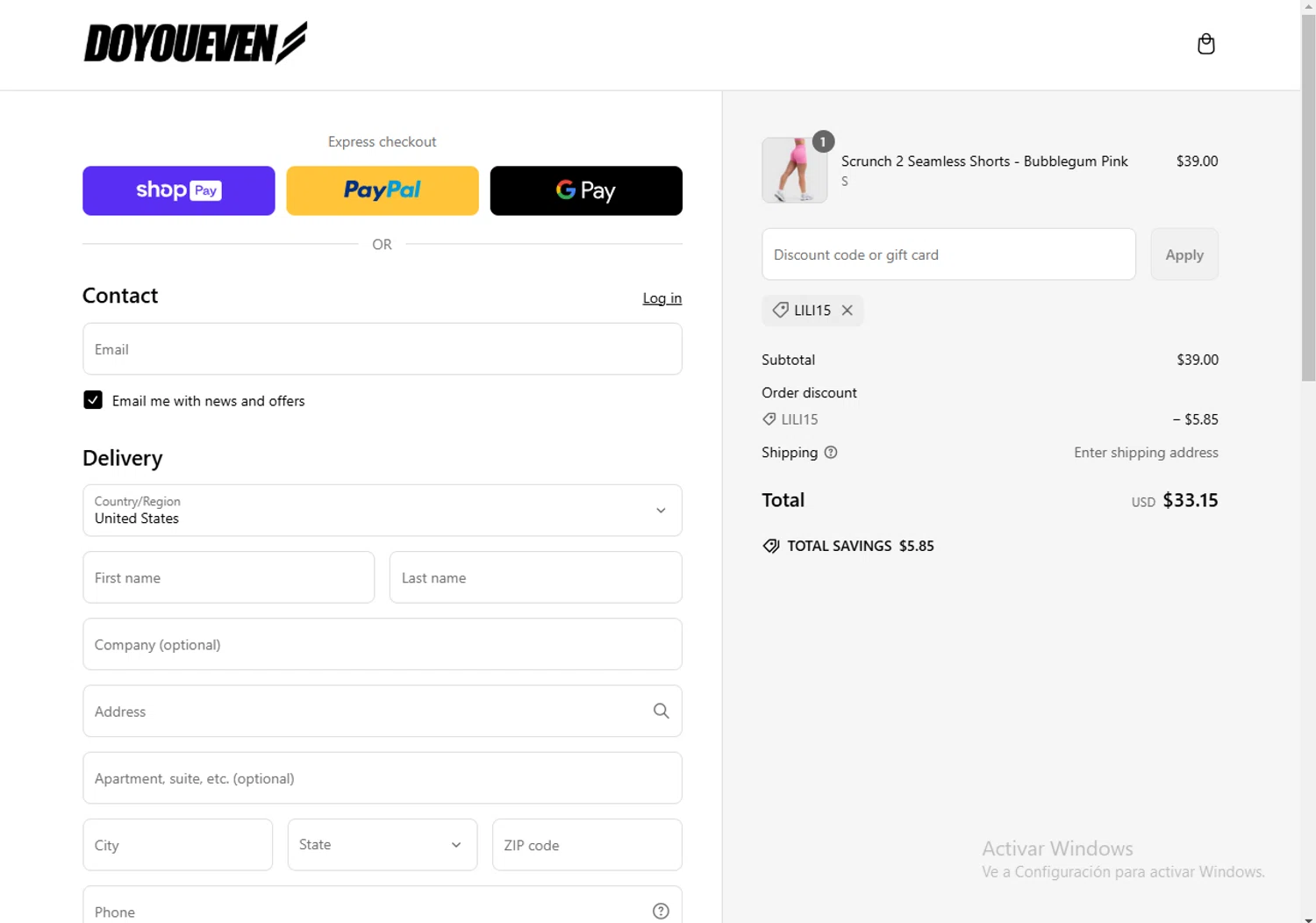 Doyoueven discount code screenshot showing code LILI15 applied at Doyoueven checkout page. Uploaded by SimplyCodes community member RewardPhoenix3732 on Mar 5, 2025