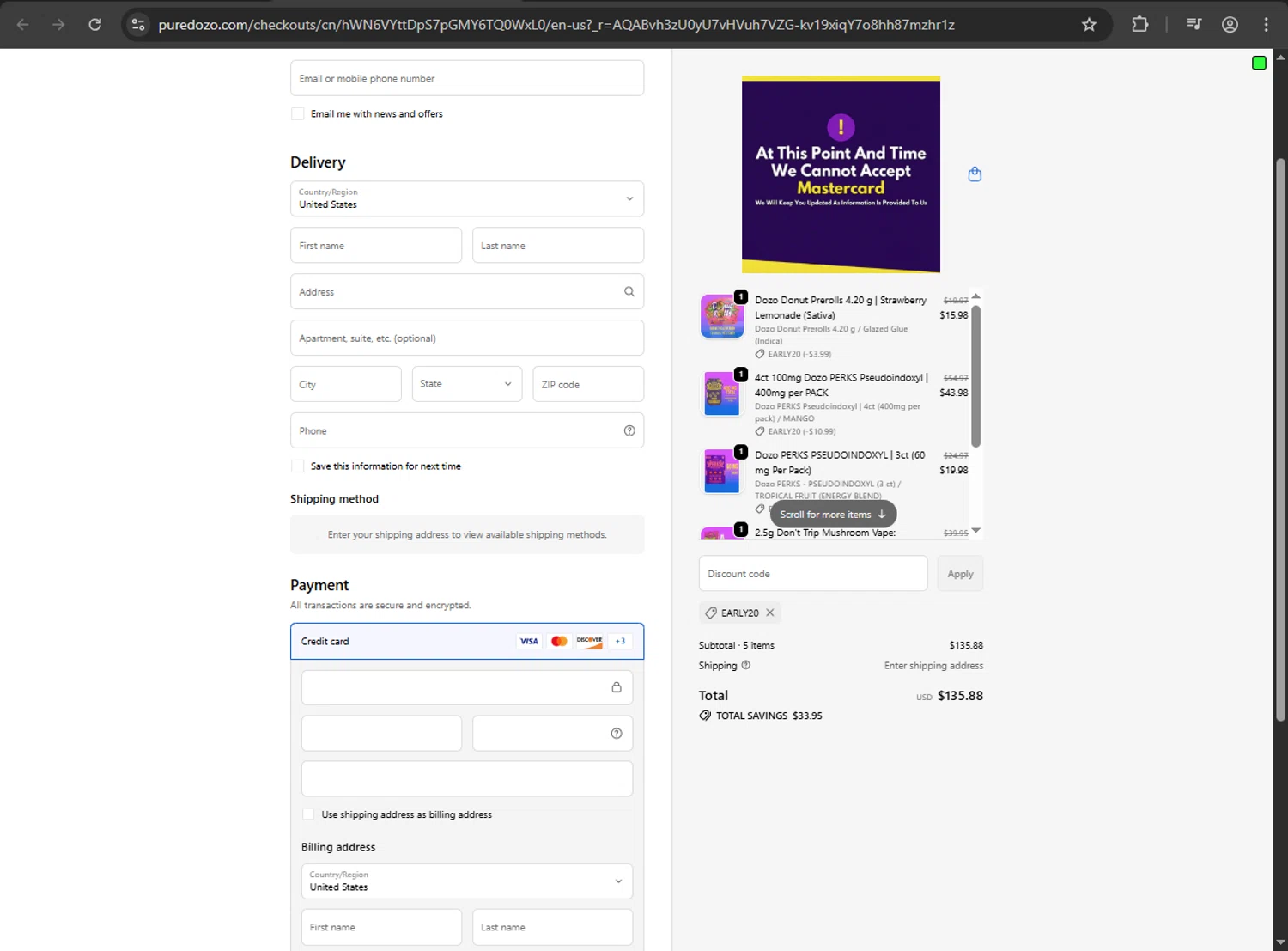 Dozo coupon code screenshot showing code EARLY20 applied at Dozo checkout page. Uploaded by SimplyCodes community member ShrewdDefender8496 on Dec 16, 2025