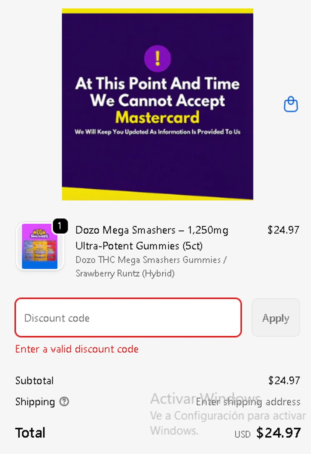 Dozo coupon code screenshot showing code MEGA25 applied at Dozo checkout page. Uploaded by SimplyCodes community member RebateKnight7691 on Nov 29, 2025