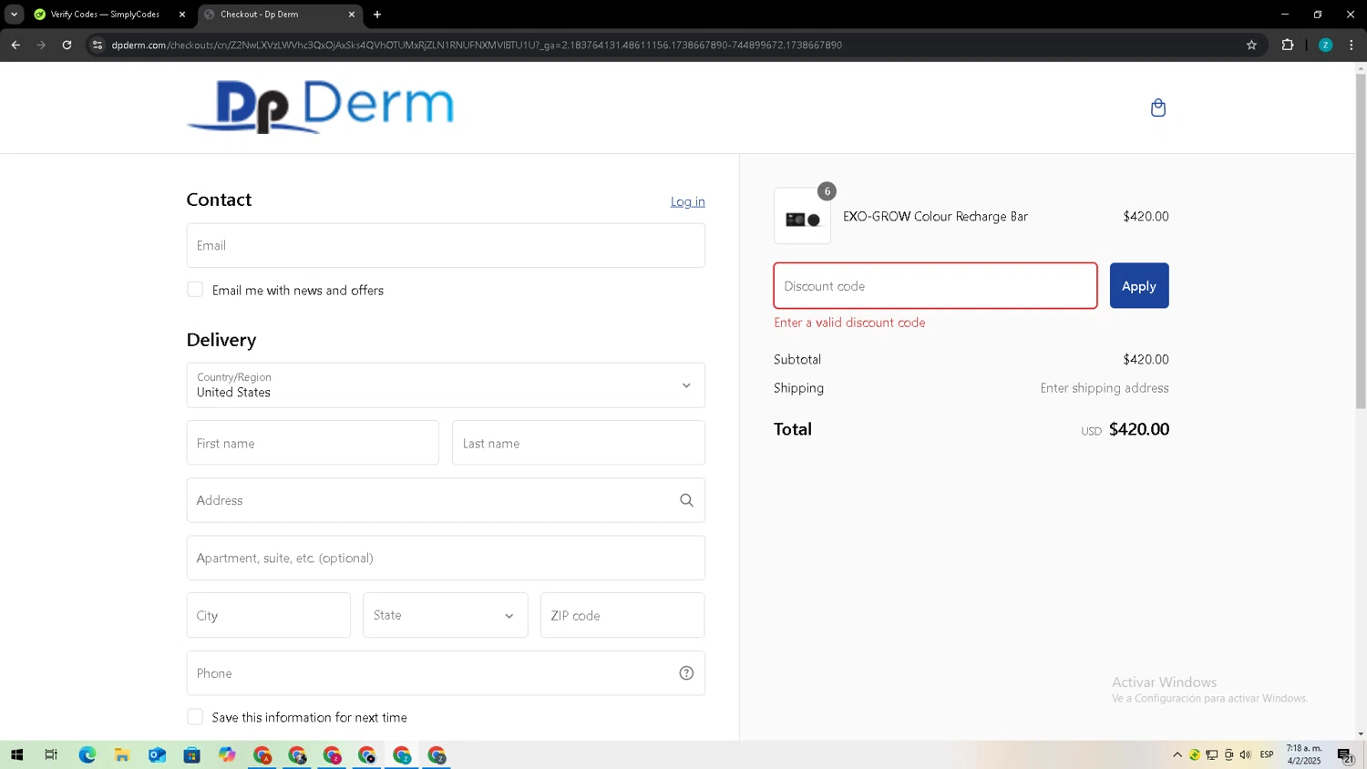 Dp Derm promo code screenshot showing code NEW15 applied at Dp Derm checkout page. Uploaded by SimplyCodes community member Zxdqui on Feb 4, 2025