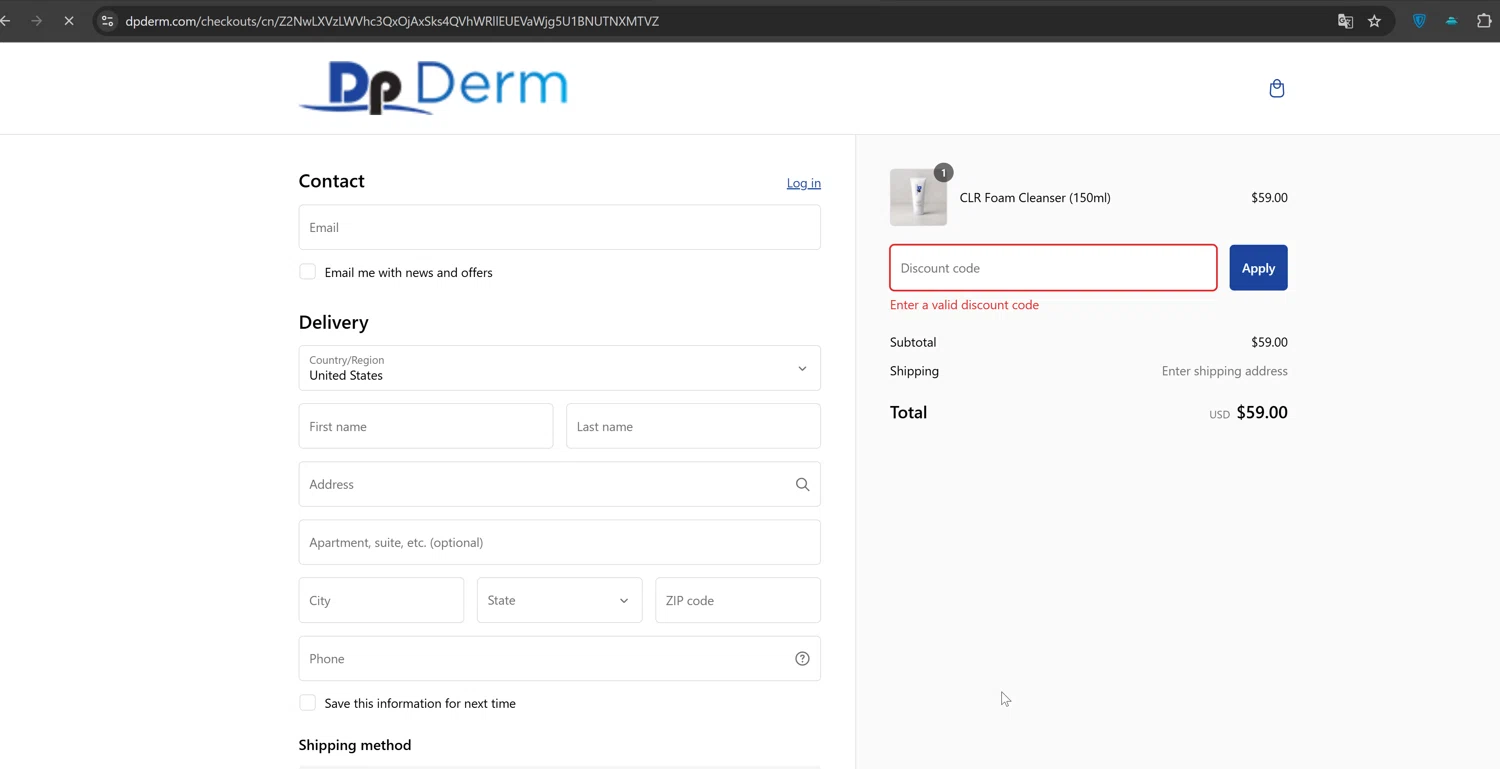 Dp Derm promo code screenshot showing code NEW15 applied at Dp Derm checkout page. Uploaded by SimplyCodes community member ValiantTiger4704 on Feb 4, 2025