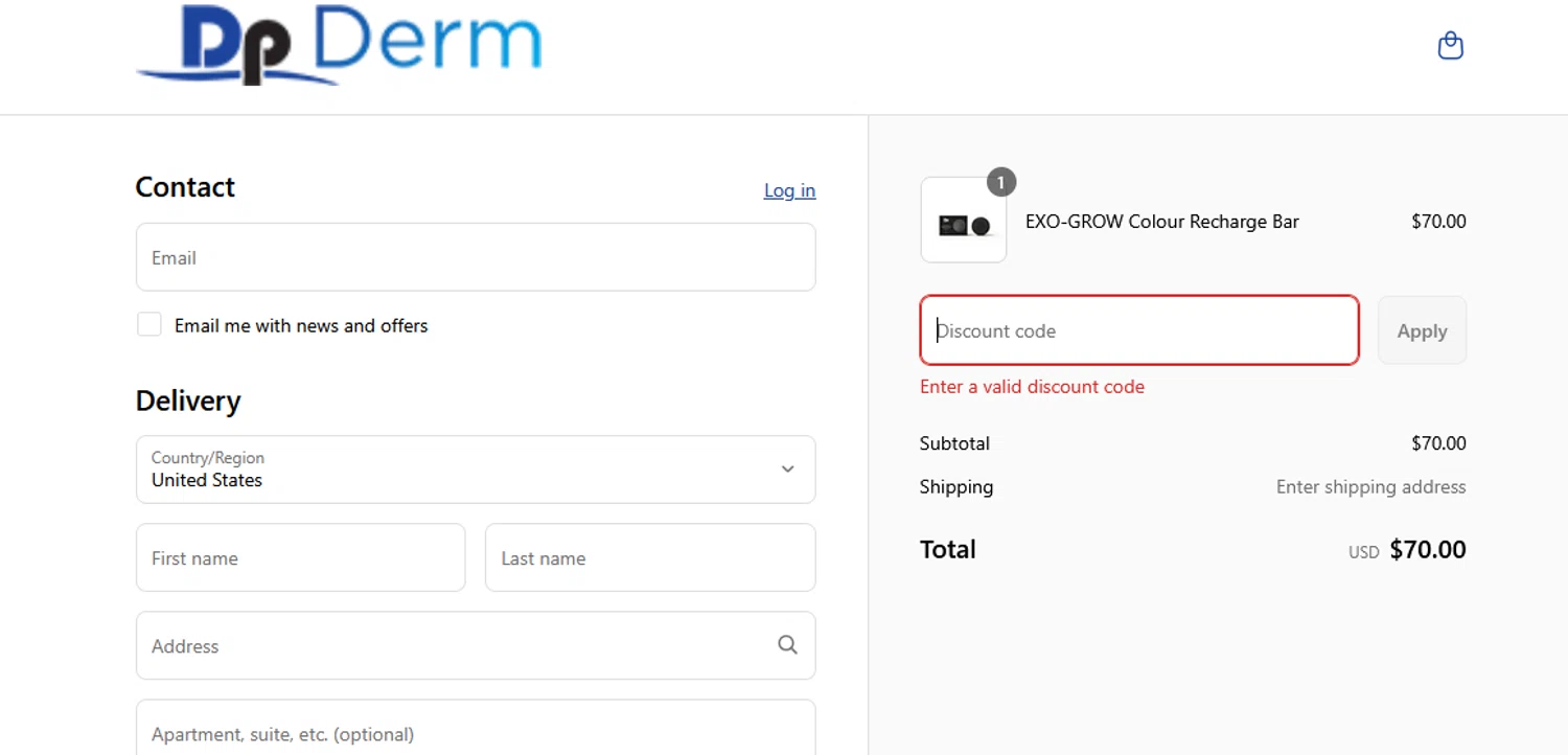 Dp Derm promo code screenshot showing code NEW10 applied at Dp Derm checkout page. Uploaded by SimplyCodes community member CRYSTALSUICINE on Aug 4, 2025