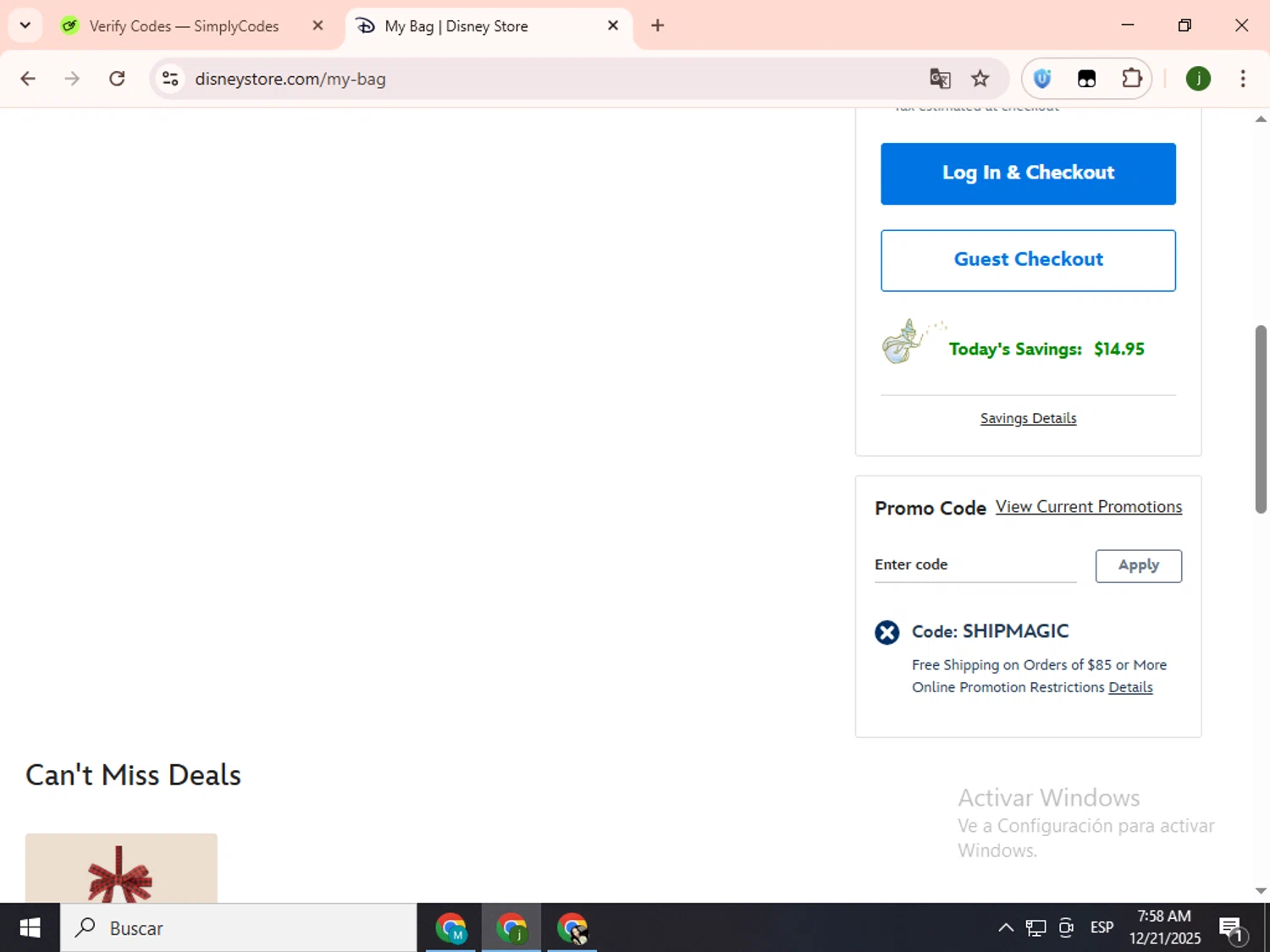 DPEP promo code screenshot showing code shipmagic applied at DPEP checkout page. Uploaded by SimplyCodes community member SavingsCollector2592 on Dec 21, 2025