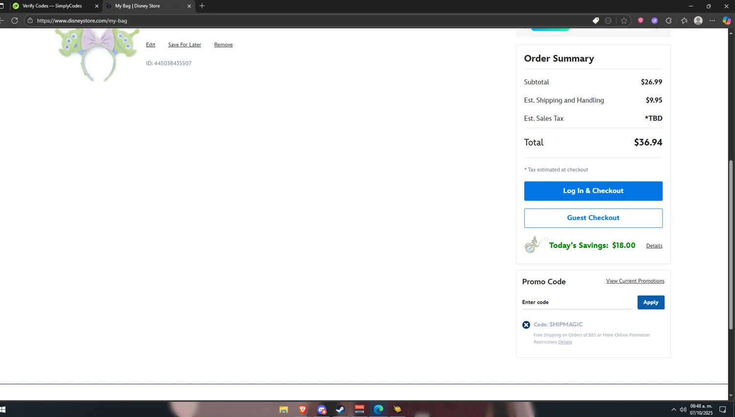DPEP promo code screenshot showing code shipmagic applied at DPEP checkout page. Uploaded by SimplyCodes community member Vipera on Oct 7, 2025