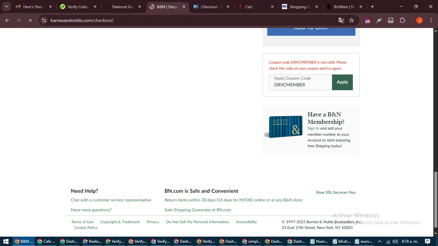DPEP promo code screenshot showing code DRVCMEMBER applied at DPEP checkout page. Uploaded by SimplyCodes community member NobleAce2304 on May 24, 2025