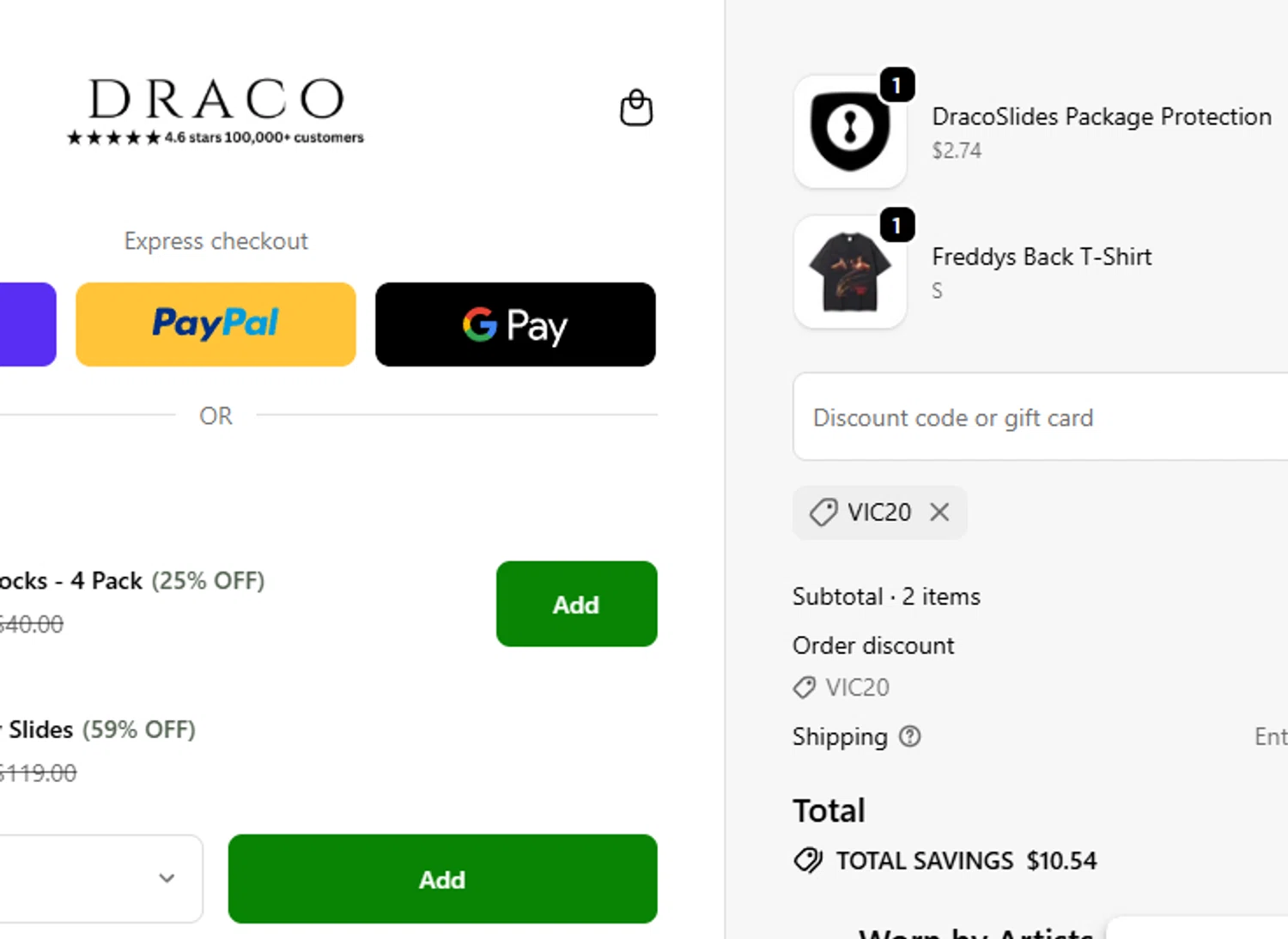 Draco Slides promo code screenshot showing code Vic20 applied at Draco Slides checkout page. Uploaded by SimplyCodes community member Dejadepicharme on Oct 16, 2025