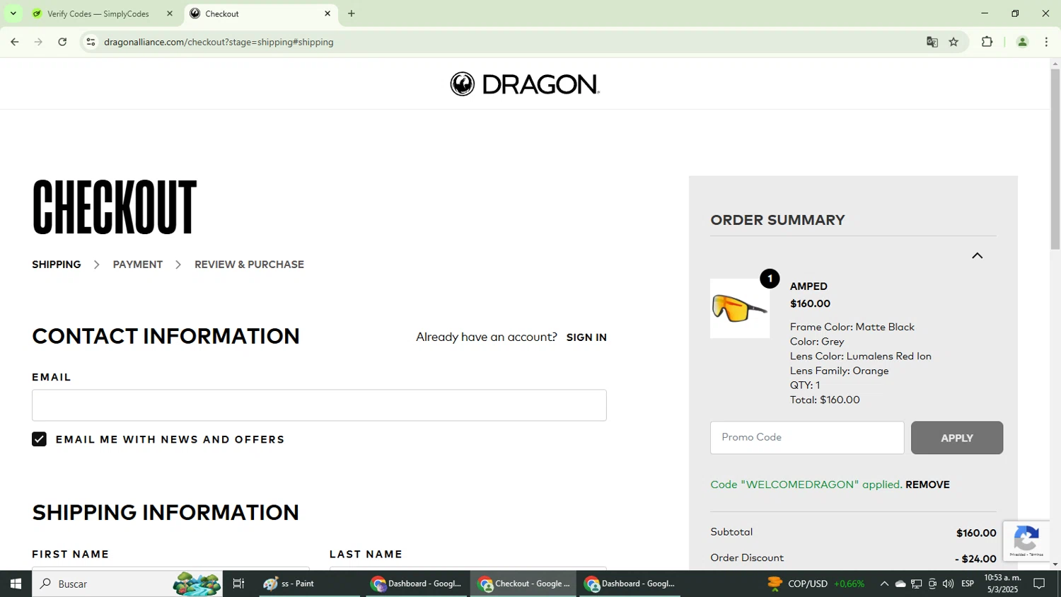 Dragon Alliance promo code screenshot showing code WELCOMEDRAGON applied at Dragon Alliance checkout page. Uploaded by SimplyCodes community member WiseExpert2972 on Mar 5, 2025