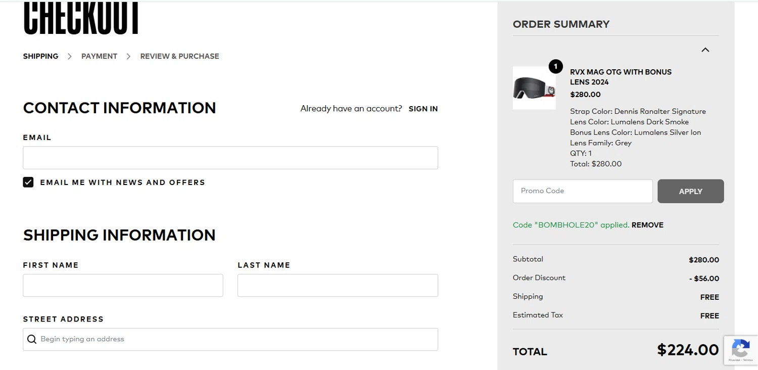 Dragon Alliance checkout page showing Dragon Alliance promo code box | Screenshot taken by SimplyCodes community member on Feb 10, 2026