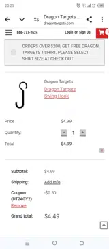 Dragon Targets coupon verification screenshot