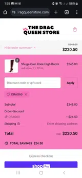 DRAG60 coupon verification screenshot