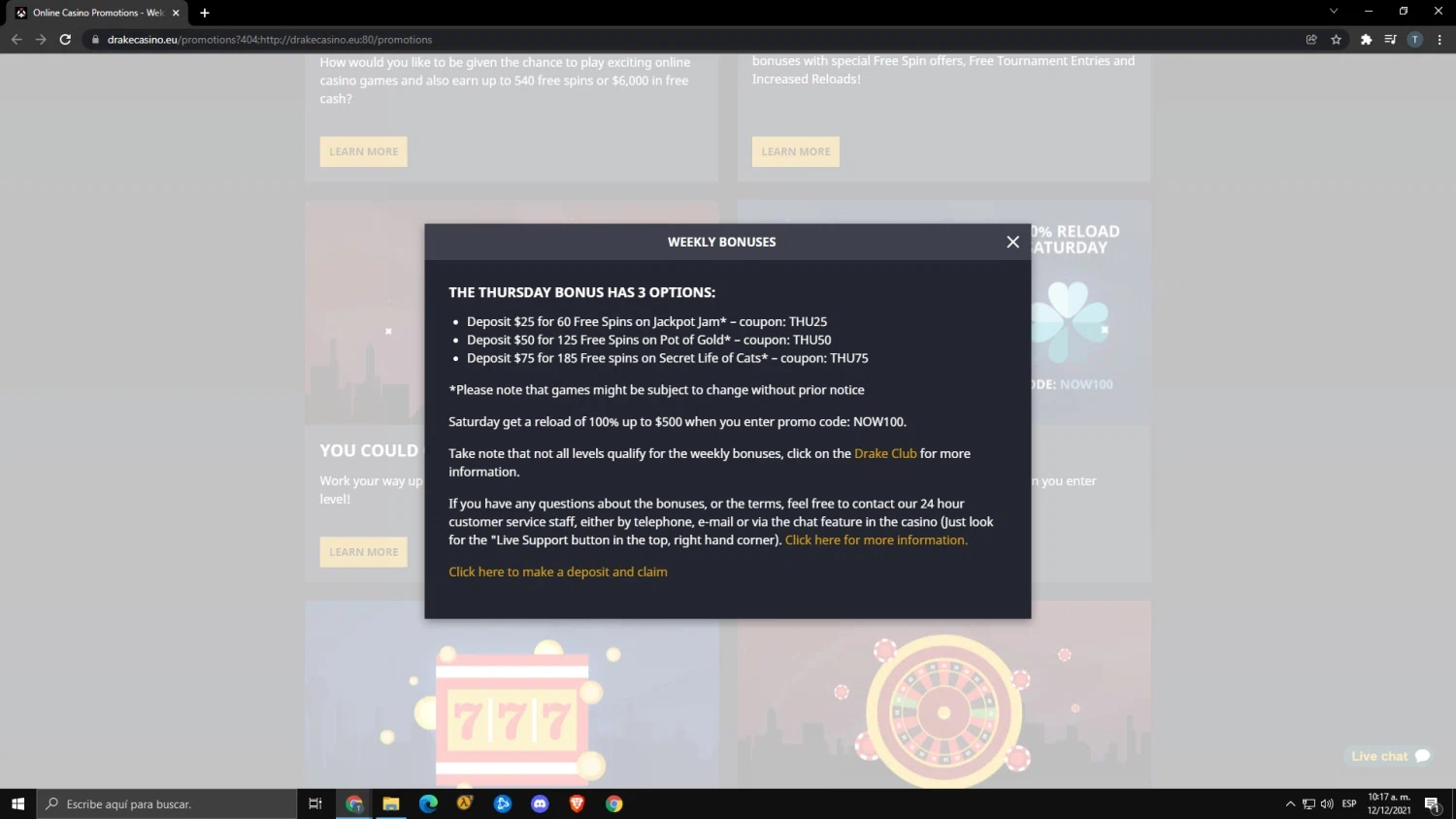 Drake Casino checkout page showing Drake Casino promo code box | Screenshot taken by SimplyCodes community member on Dec 12, 2021