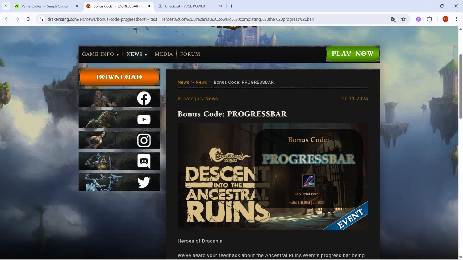 Drakensang checkout page showing Drakensang promo code box | Screenshot taken by SimplyCodes community member on Dec 15, 2025