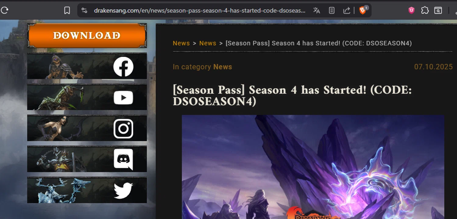 Drakensang promo code screenshot showing code DSOSEASON4 applied at Drakensang checkout page. Uploaded by SimplyCodes community member leiraM on Feb 16, 2026