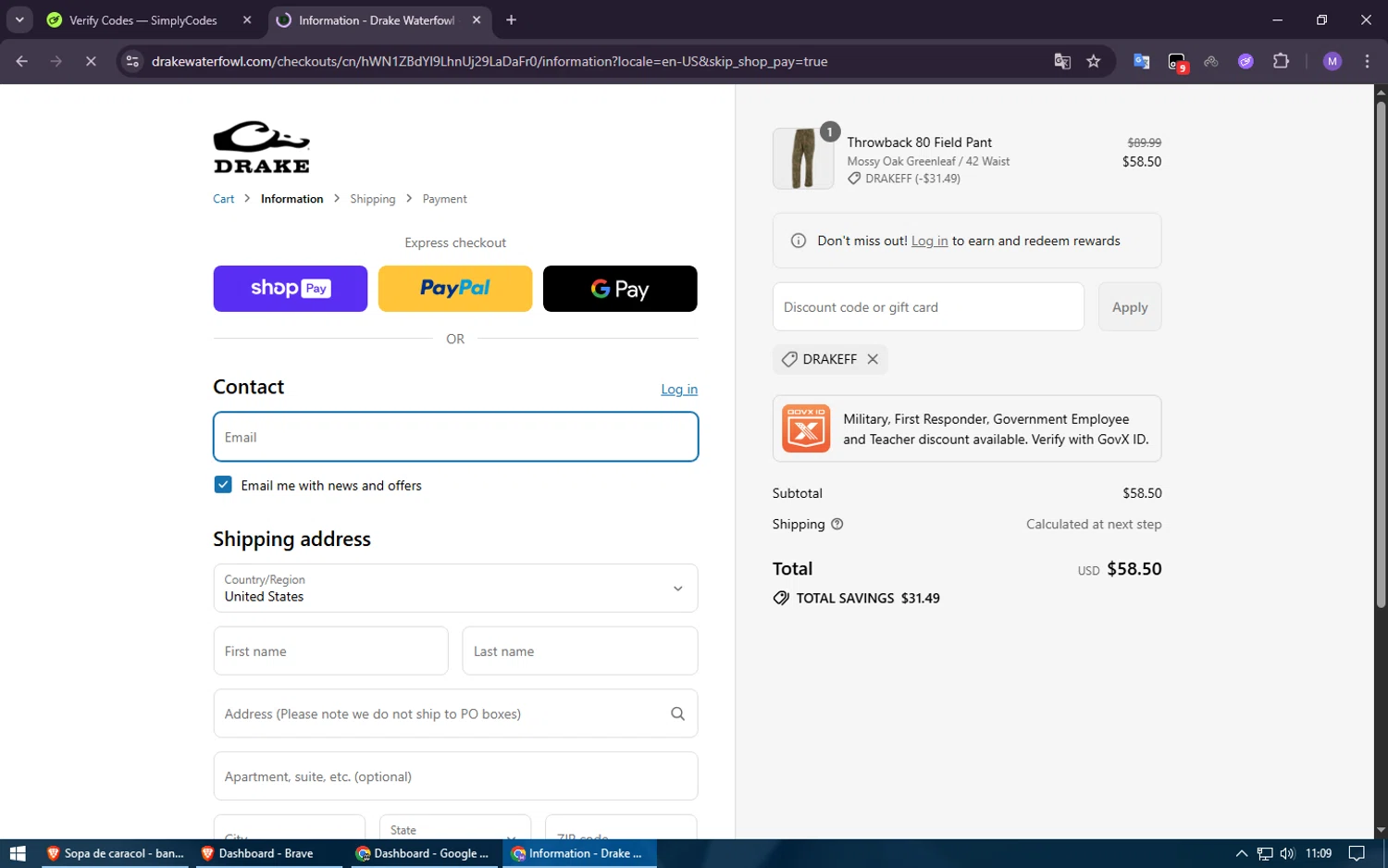 Drake Waterfowl promo code screenshot showing code DrakeFF applied at Drake Waterfowl checkout page. Uploaded by SimplyCodes community member Voucher200 on Aug 8, 2025