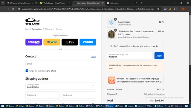 Drake Waterfowl checkout page showing Drake Waterfowl promo code box | Screenshot taken by SimplyCodes community member on Aug 22, 2025