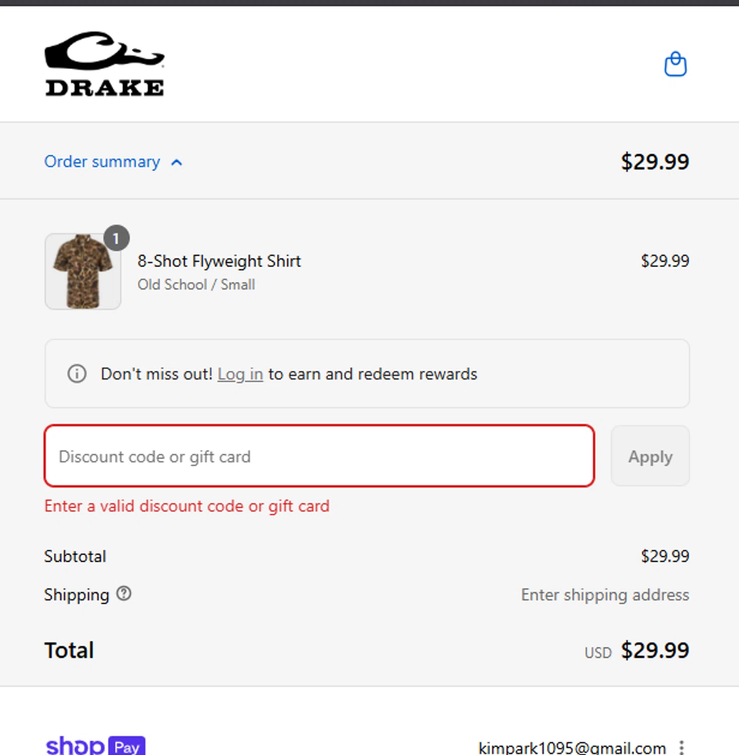 Drake Waterfowl promo code screenshot showing code SUN20 applied at Drake Waterfowl checkout page. Uploaded by SimplyCodes community member Pinkicuat on Aug 28, 2025