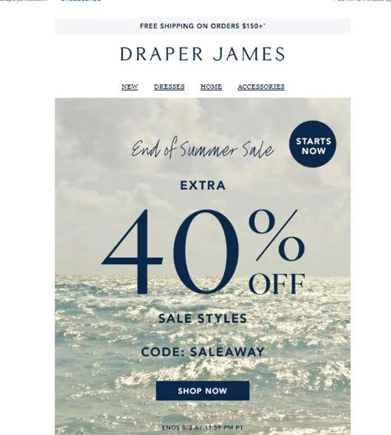 Draper James discount code screenshot showing code saleaway applied at Draper James checkout page. Uploaded by SimplyCodes community member 6d796e616d656973 on Aug 29, 2025