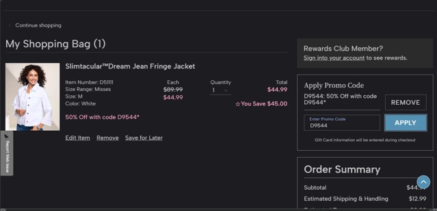 Draper's & Damon's checkout page showing Draper's & Damon's promo code box | Screenshot taken by SimplyCodes community member on May 3, 2025