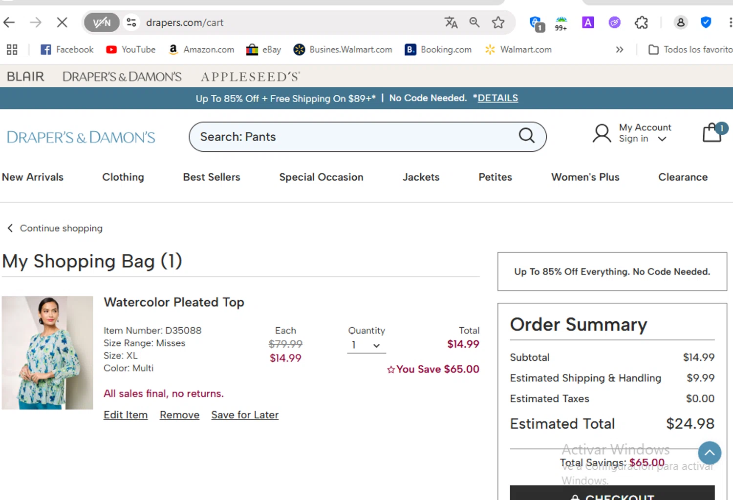 Draper's & Damon's promo code screenshot showing code DA544 applied at Draper's & Damon's checkout page. Uploaded by SimplyCodes community member FrancyB on Jul 14, 2025
