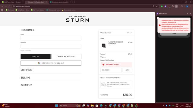Dr. Barbara Sturm checkout page showing Dr. Barbara Sturm discount code box | Screenshot taken by SimplyCodes community member on Aug 11, 2025